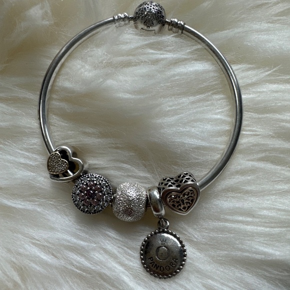 Authentic NEW PANDORA “Unique As You Are” Bangle Bracelet with 5pcs charms - Picture 6 of 11